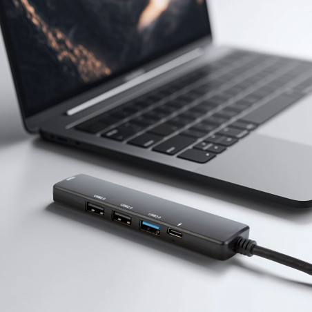hub usb multifunctional - hdmi + type-c 3.0 - 3xusb-a, 1xtype-c - 5 gbps, 100 w - negru