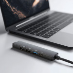 hub usb multifunctional - hdmi + type-c 3.0 - 3xusb-a, 1xtype-c - 5 gbps, 100 w - negru