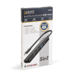 hub usb multifunctional - hdmi + type-c 3.0 - 3xusb-a, 1xtype-c - 5 gbps, 100 w - negru