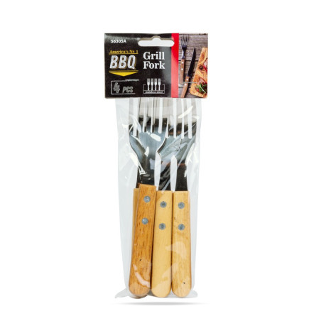 furculita gratar - 4 buc - cu maner din lemn