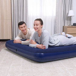 saltea gonflabila - dubla, velour - albastru - 203 x 152 x 22 cm