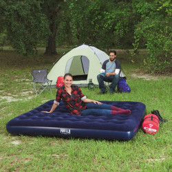 saltea gonflabila - dubla, velour - albastru - 203 x 183 x 22 cm