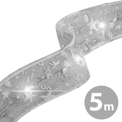 panglica led de craciun - argintie - 5 m x 5 cm - 2 x aa