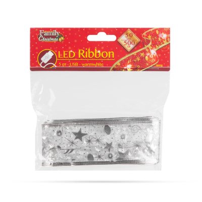 panglica led de craciun - argintie - 5 m x 5 cm - 2 x aa
