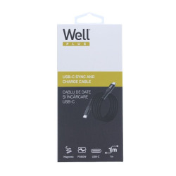 cablu magnetic usb-c - usb-c, 1m, well, 20v 3a, 60w, negru