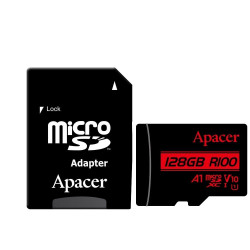 card microsdxc uhs-i u1, v10 a1 apacer, 128gb, r100, cu adaptor sd