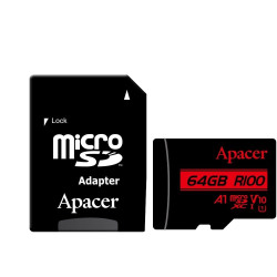 card microsdxc uhs-i u1, v10 a1 apacer, 64gb, r100, cu adaptor sd