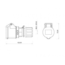 priza industriala mobila bemis bc1-1403-2312, 2p+e, 16a, 220v, ip44