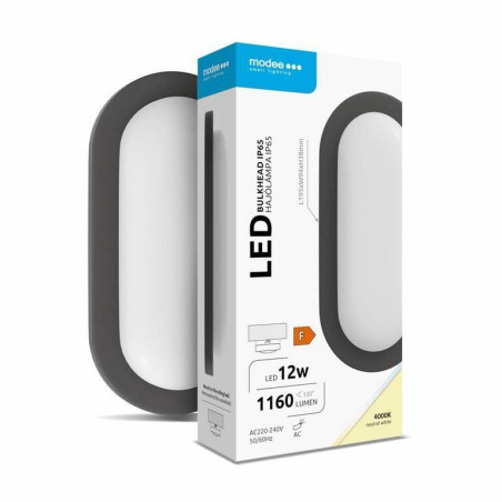 aplica perete exterior cu led oval 12w, 1160lm, 19.5cm, 4000k, ip65, negru, modee