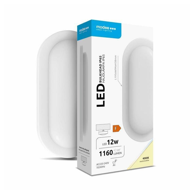 aplica perete exterior cu led oval 12w, 1160lm, 19.5cm, 4000k, ip65, alb, modee