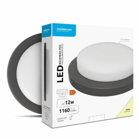 aplica perete exterior cu led rotund 12w, 1160lm, 15cm, 4000k, ip65, negru, modee