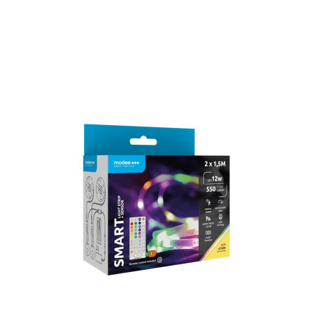 banda led smart modee, 12w, senzor de miscare, telecomanda, 2700k+rgb, 550lm, ip20, set 2x 1.5m