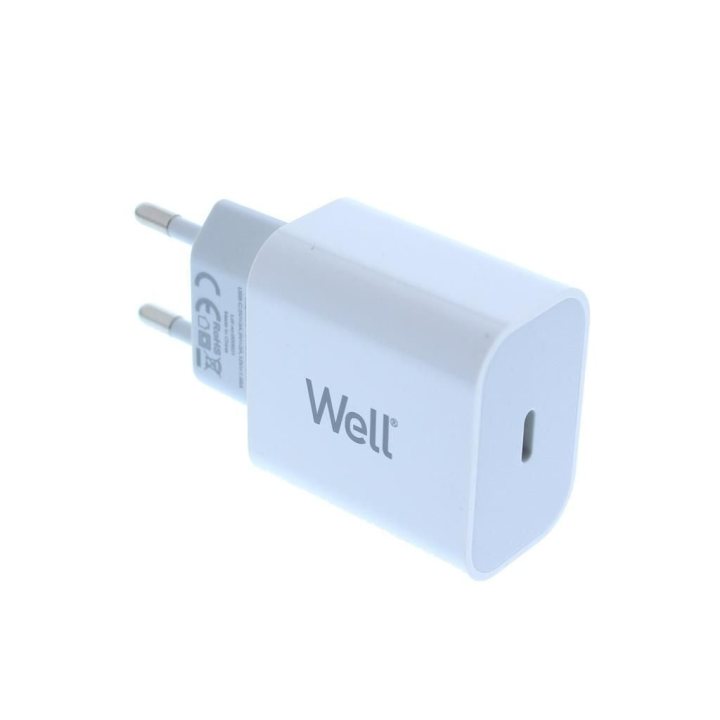 incarcator retea well, 1x usb-c pd 20w alb, punga