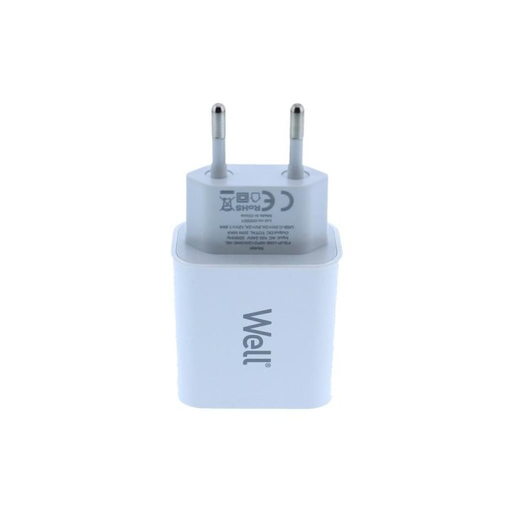 incarcator retea well, 1x usb-c pd 20w alb, punga