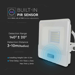 reflector led smd 20w 400k ip65 cu senzor miscare - alb