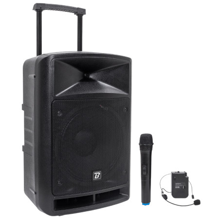 boxa portabila 12''/30cm + tweeter 250w bt/usb/fm/sd + 2mic vhf