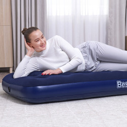 saltea gonflabila - single, velour - albastru - 185 x 76 x 22 cm