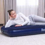 saltea gonflabila - single, velour - albastru - 185 x 76 x 22 cm