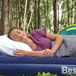 saltea gonflabila - single, velour - albastru - 185 x 76 x 22 cm