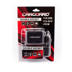 priza dubla pentru incarcator auto, cu cablu + usb 1a - carguard