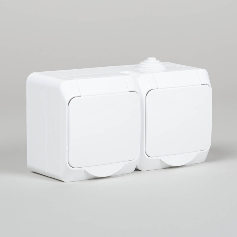 priza dubla pt ip44, alb, schuko