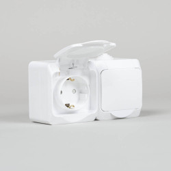 priza dubla pt ip44, alb, schuko