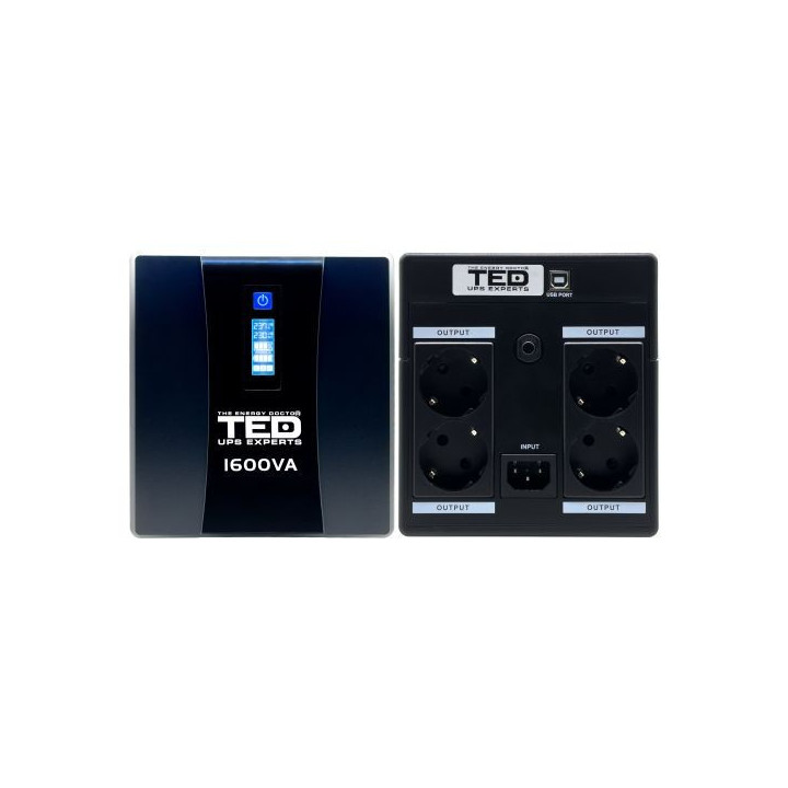 ups 1600va 900w cu stabilizator si management, 4x schuko, ecran lcd si 2x acumulator 12v 9ah, ted electric ted004642