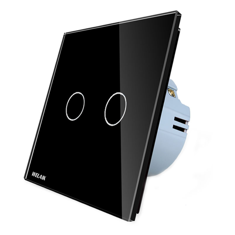 intrerupator dublu cu touch welaik panou din sticla, negru