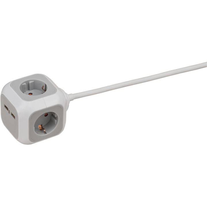 prelungitor brennenstuhl forma de cub cu prize si usb, 1.4m