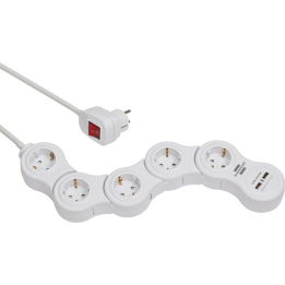 prelungitor reglabil brennenstuhl 5 prize si 2 usb-uri, 1,4m, comutator de siguranta