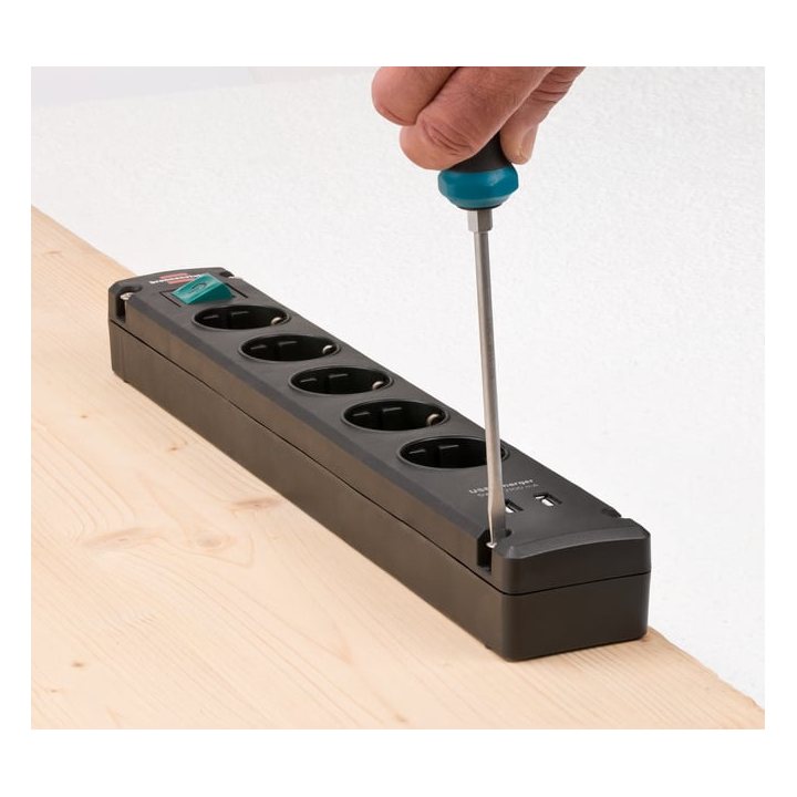 prelungitor brennenstuhl bremounta 5 prize, 2 usb-uri, 3m, buton on off, prindere in suruburi