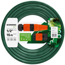set furtun pentru gradina cellfast economic, 3 straturi cu armatura, 1 2   15m, protectie uv, stropitor, conector