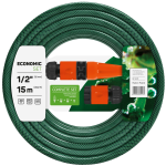 set furtun pentru gradina cellfast economic, 3 straturi cu armatura, 1 2   15m, protectie uv, stropitor, conector