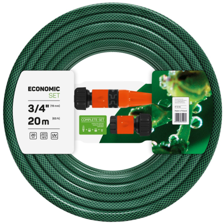 set furtun gradina irigat 3 straturi cu armatura economic cellfast ,3 4 20m, stropitor, conector