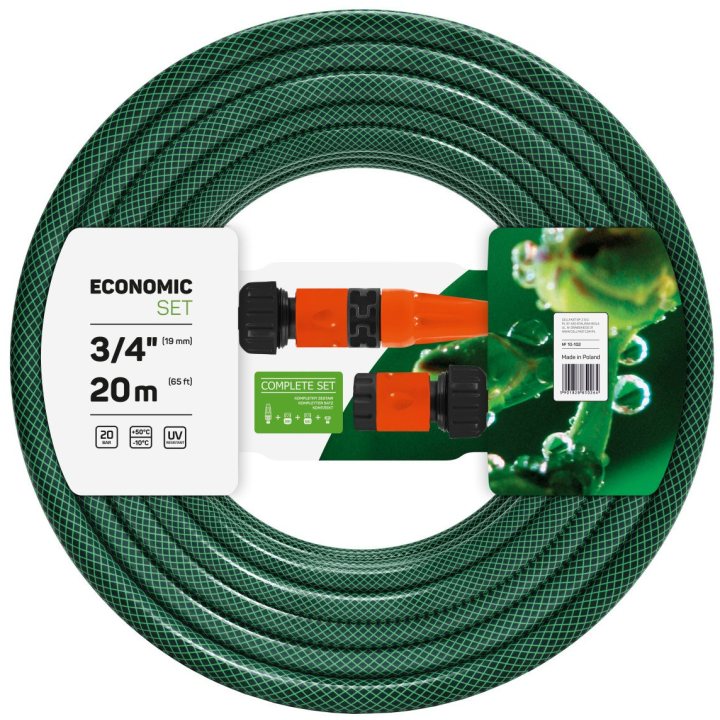 set furtun gradina irigat 3 straturi cu armatura economic cellfast ,3 4   20m, stropitor, conector