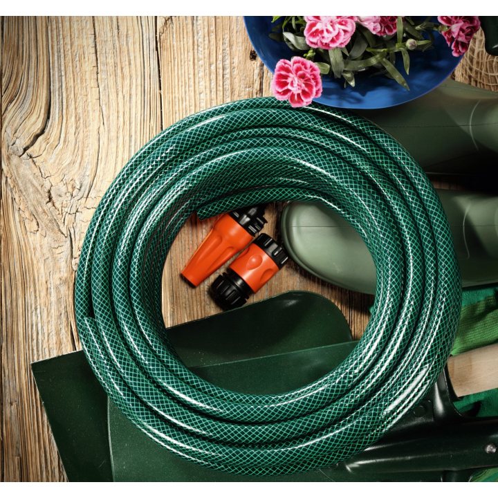 set furtun gradina irigat 3 straturi cu armatura economic cellfast ,3 4   20m, stropitor, conector