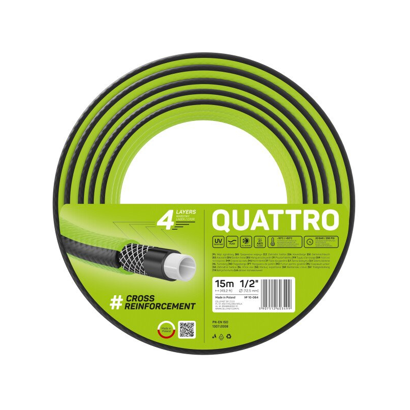 furtun pentru gradina cellfast quattro cu 4 straturi, 1 2  ,  armat, 15m, protectie uv