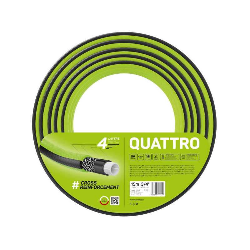 furtun pentru gradina cellfast quattro cu 4 straturi, 3 4  , armat, 15m, protectie uv