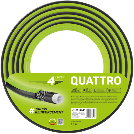 furtun pentru gradina cellfast quattro cu 4 straturi, 3 4  , armat, 25m, protectie uv