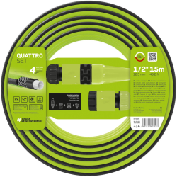 set furtun pentru gradina cellfast quattro cu 4 straturi, 1 2  , armat, 15m, protectie uv, stropitor, conector