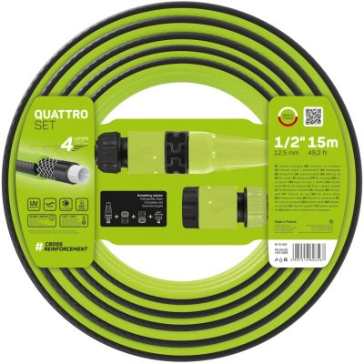 set furtun pentru gradina cellfast quattro cu 4 straturi, 1 2  , armat, 15m, protectie uv, stropitor, conector