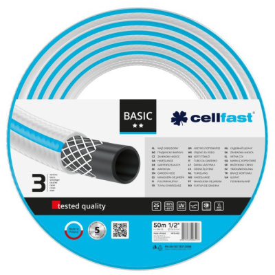 furtun pentru gradina cellfast basic cu 3 straturi, 1 2  , armat, 50m, protectie uv