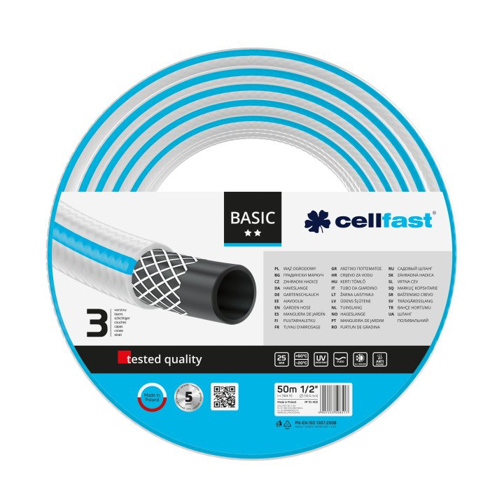 furtun pentru gradina cellfast basic cu 3 straturi, 1 2  , armat, 50m, protectie uv