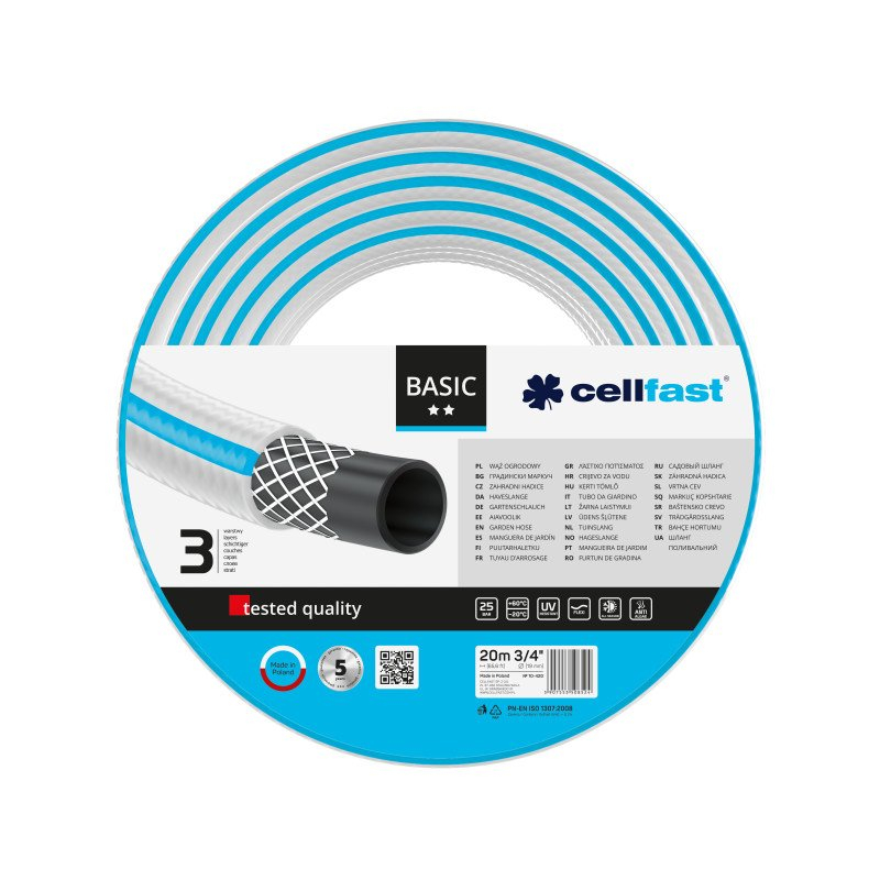 furtun pentru gradina cellfast basic cu 3 straturi, 3 4  , armat, 20m, protectie uv