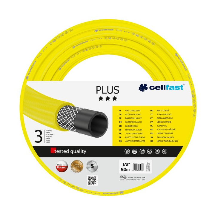 furtun pentru gradina cellfast plus cu 3 straturi, 1 2  , armat, 50m, protectie uv