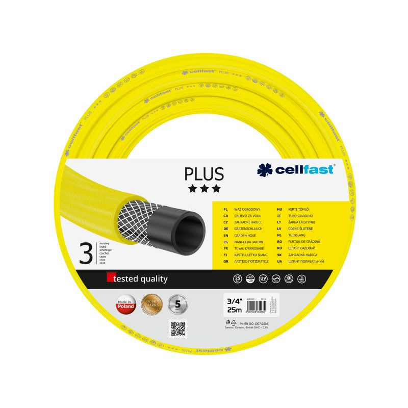 furtun pentru gradina cellfast plus cu 3 straturi, 3 4  , armat, 25m, protectie uv