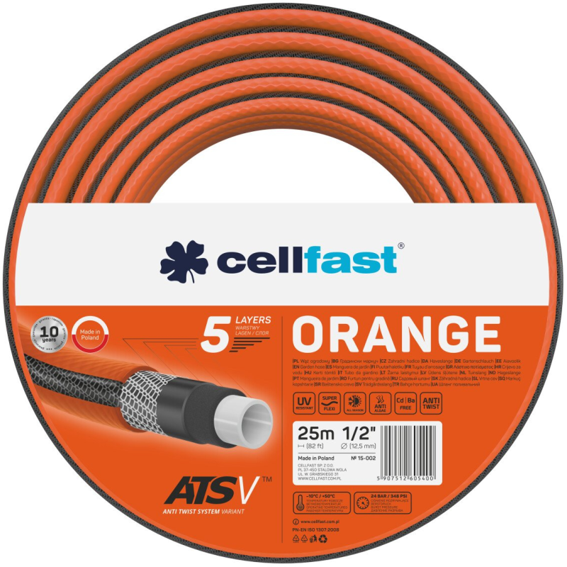 furtun pentru gradina cellfast orange cu 5 straturi, 1 2 , armat, 25m, protectie uv, antirasucire furtun pentru gradina cellfast orange cu 5 straturi, 1 2 , armat, 25m, protectie uv, antirasucire