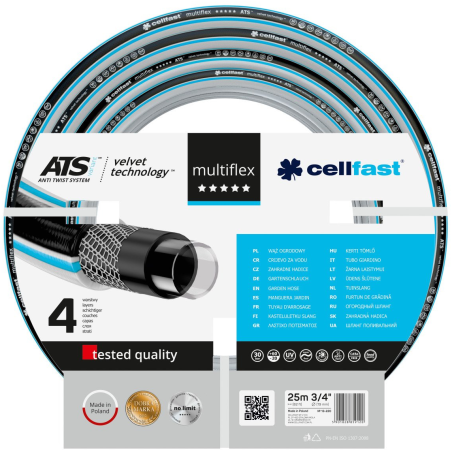 furtun pentru gradina cellfast multiflex cu 4 straturi, 3 4  , armat, 25m, protectie uv, antirasucire