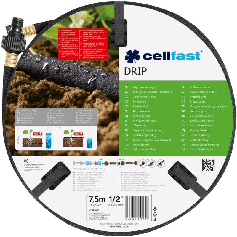 furtun pentru irigare poros cellfast drip 1 2  , lungime 7.5 m