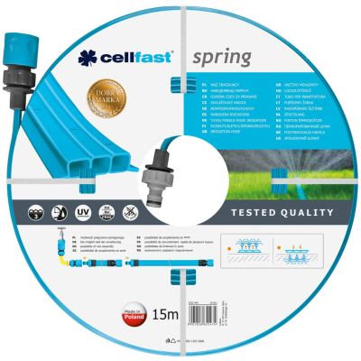 furtun pentru irigare cellfast spring 1 2  , lungime 15m, trei tuburi, duze pentru irigare